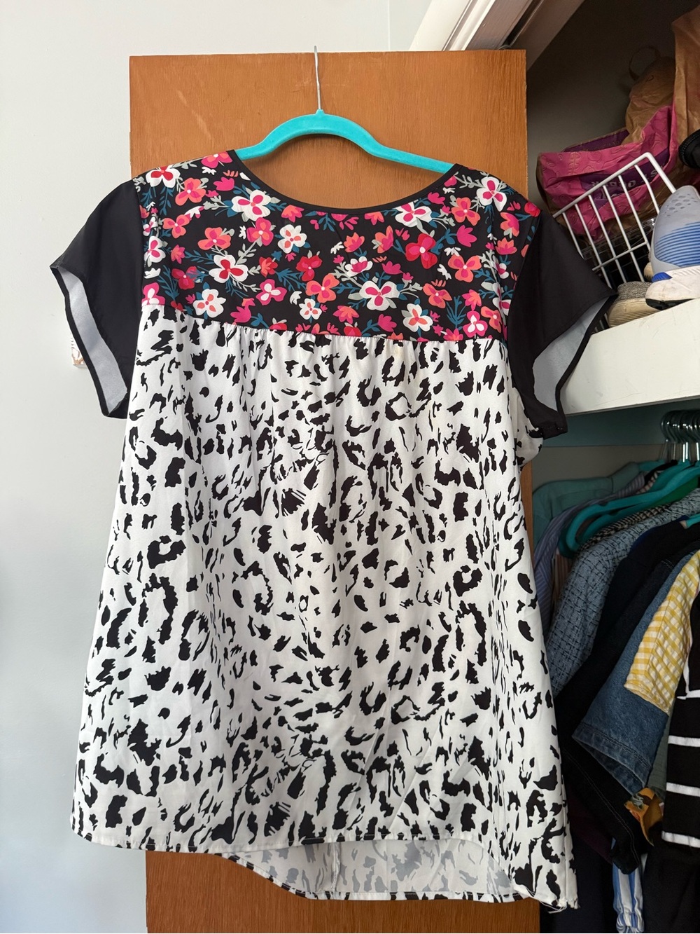 Floral & Black-White Animal Print Contrast Shirt